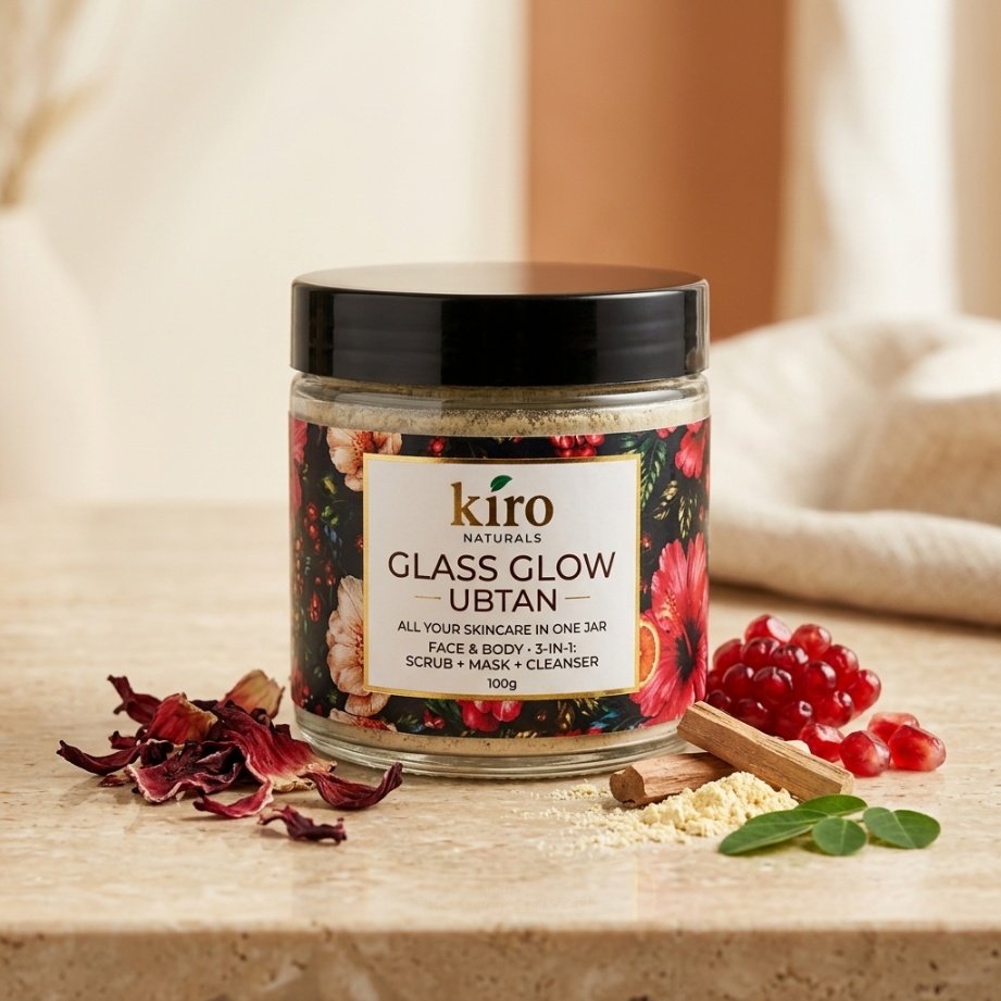 Kiro Naturals Glass Glow Ubtan | 3-in-1 Face & Body Cleanser, Scrub & Mask (100g)
