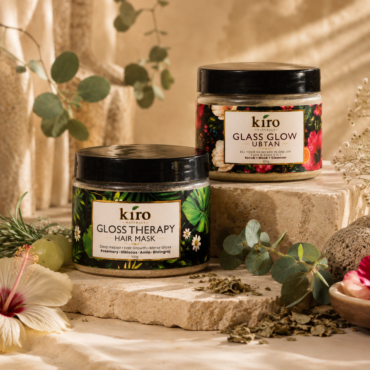 Glow & Hair Care Bundle | Glass Glow Ubtan + Gloss Therapy Hair Mask